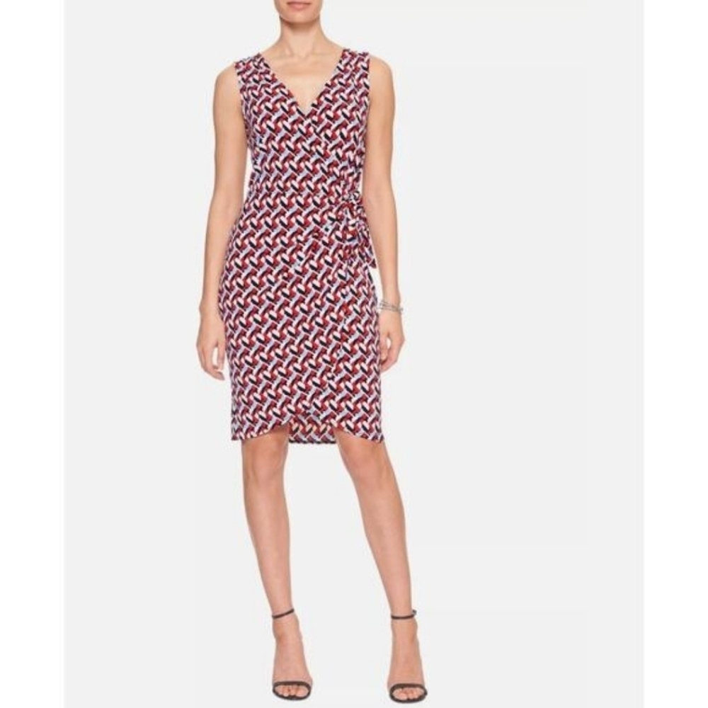 Banana Republic sleeveless abstract print faux wrap dress Red Blue Print Size S
